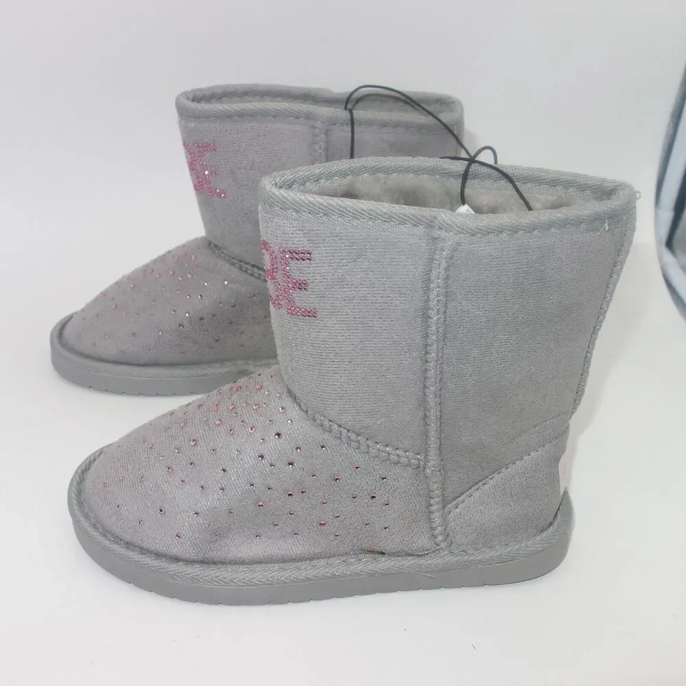 NEW Bebe Gray with Pink Rhinestones Boots Booties Girls Size 2